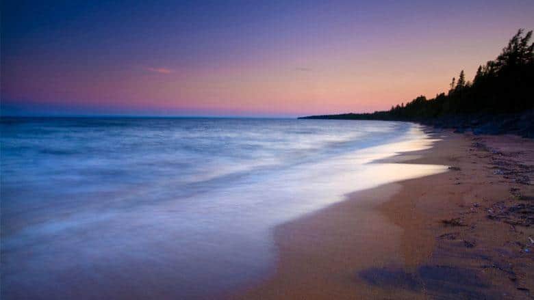 Beach at Pointe-Taillon National Park in Saguenay–Lac-Saint-Jean at sunset